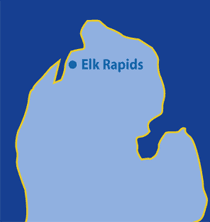 Michigan map showing Elk Rapids